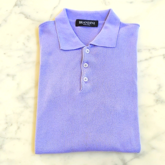 Brandini made in Italy Men's Cotton/Rayon Long Sleeve Lavender Purple Polo Shirt - Picture 1 of 3